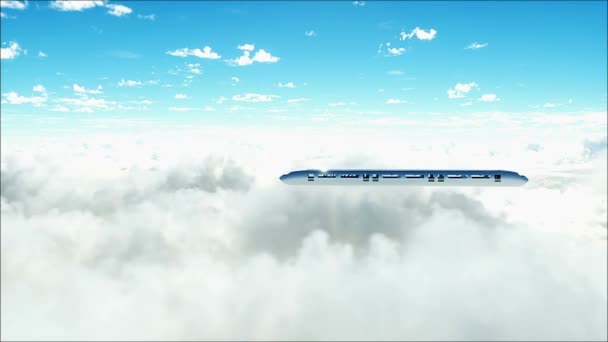 Comboio Passageiros Voando Nuvens Povos Robôs Utopia Conceito Futuro Vista — Vídeo de Stock