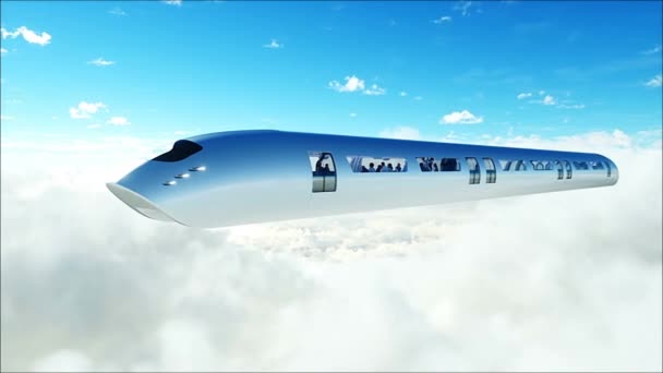 Latający Pociąg Pasażerski Chmurach Ludzi Robotów Utopia Koncepcja Przyszłości Fantastyczny — Wideo stockowe