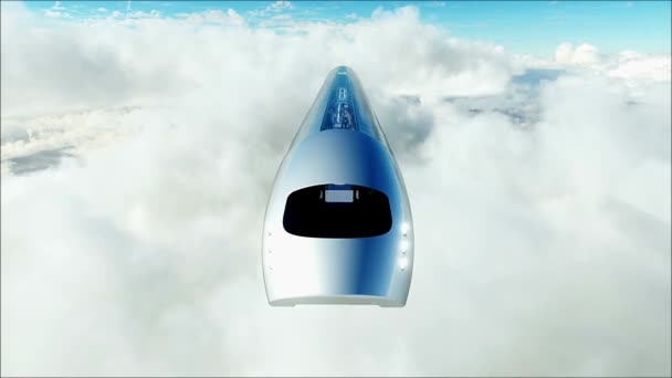 Létající Osobní Vlak Oblacích Národy Roboti Utopie Koncepce Budoucnosti Letecký — Stock video