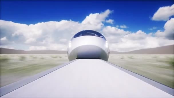 Fütürist Tren Çok Hızlı Sürüyorsun Zaman Bulutları Gelecek Konsepti — Stok video