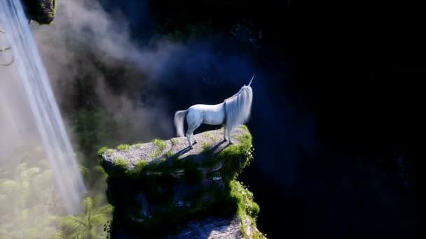 Magický Jednorožec Fantasy Pohádka Létající Skály Realistická Animace — Stock video