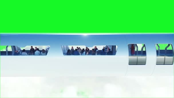 3D人和机器人 乘坐客运列车 乌托邦 未来的概念 绿色的屏幕 现实的4K动画 — 图库视频影像