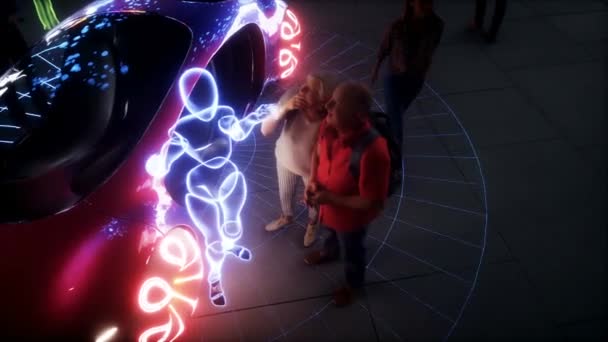 Futuristische Nachtstadt Mit Völkern Und Robotern Zukunftskonzept Realistische Animation — Stockvideo