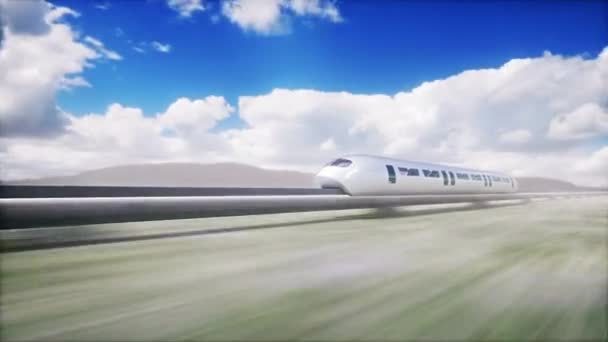 Comboio Futurista Uma Condução Muito Rápida Nuvens Temporais Conceito Futuro — Vídeo de Stock