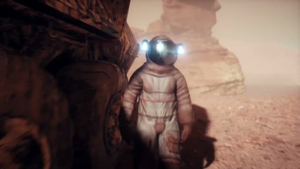 Marciano Astronautas Planeta Marte Transporte Rover Animação Realista — Vídeo de Stock