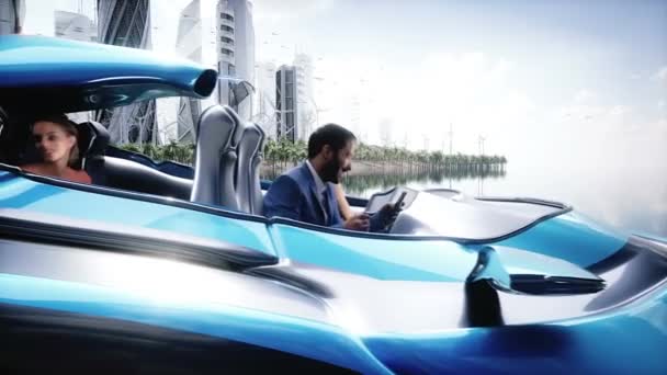 Fying Car Futuristic City People Future Concept Animação Realista — Vídeo de Stock