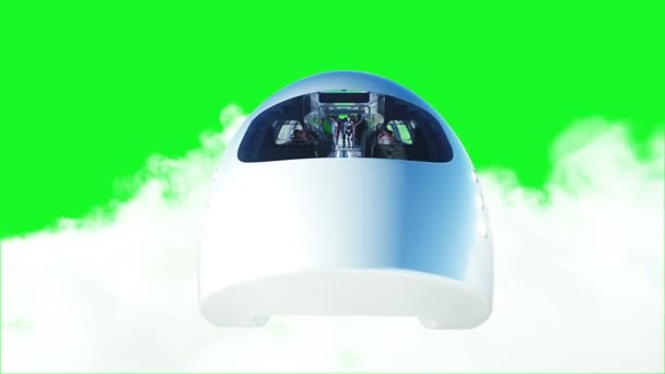 Ludzi Roboty Latający Pociąg Pasażerski Utopia Koncepcja Przyszłości Zielony Ekran — Wideo stockowe