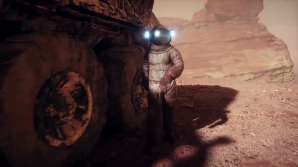 Marslı Mars Gezegenindeki Astronotlar Gezgin Aracı Gerçekçi Animasyonu — Stok video