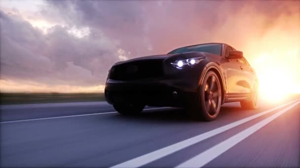 豪华的黑色汽车在高速公路上 非常快的驾驶 — 图库视频影像