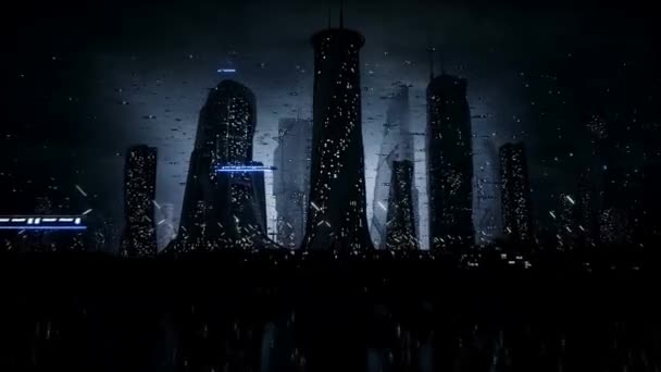 Noční Futuristické Město Letící Doprava Realistická Animace — Stock video