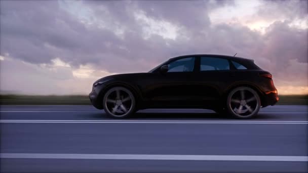 Роскошный Черный Автомобиль Шоссе Быстрое Вождение — стоковое видео