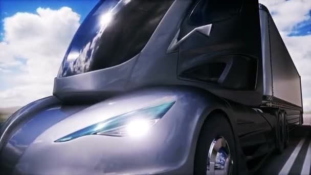 Futuristic Electric Truck Highway Very Fast Driving — Stock Video