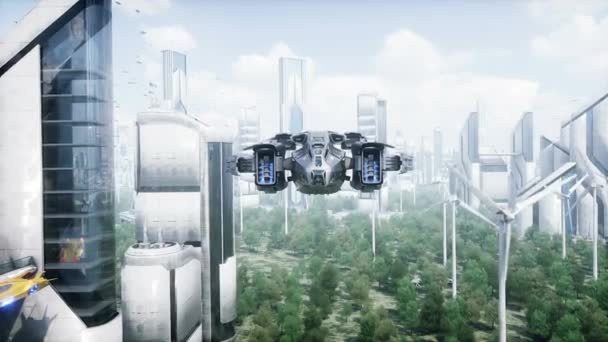 Ciencia Ficción Ciudad Futurista Vista Aérea Animación Realista — Vídeos de Stock
