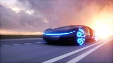 Otobanda geleceğin elektrikli siyah arabası. Çok hızlı sürüyorum.