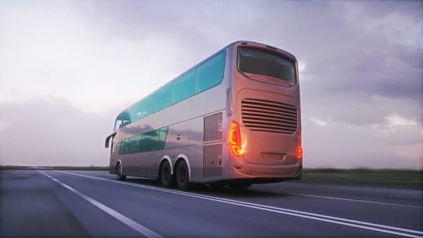 Autobus Turistico Grigio Sull Autostrada Guida Molto Veloce — Video Stock