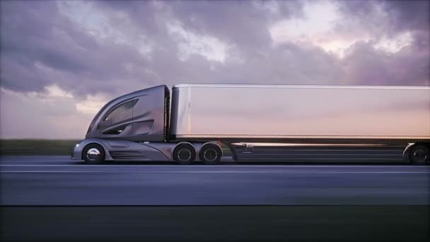Camión Eléctrico Futurista Carretera Conducción Muy Rápida — Vídeos de Stock