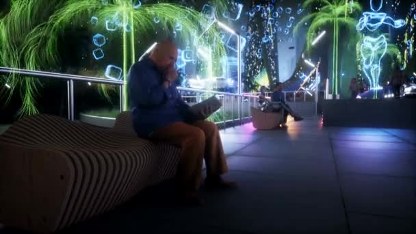 Futuristické Noční Město Národy Roboty Budoucí Koncept Realistická Animace — Stock video