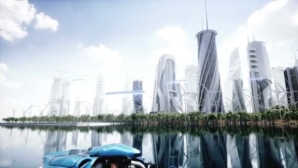 Auto Futuristischer Stadt Mit Menschen Zukunftskonzept Realistische Animation — Stockvideo