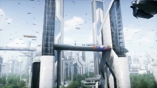 Futuristic City People Robots Future Concept Realistic Animation — Stock Video