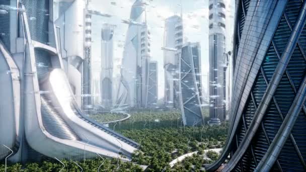 Futuristický Den Města Sci Architektura Budovy Budoucí Koncept Realistická Animace — Stock video