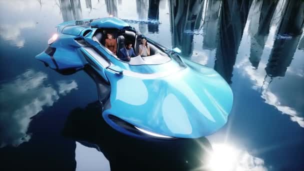 Auto Futuristische Stad Met Mensen Toekomstconcept Realistische Animatie — Stockvideo