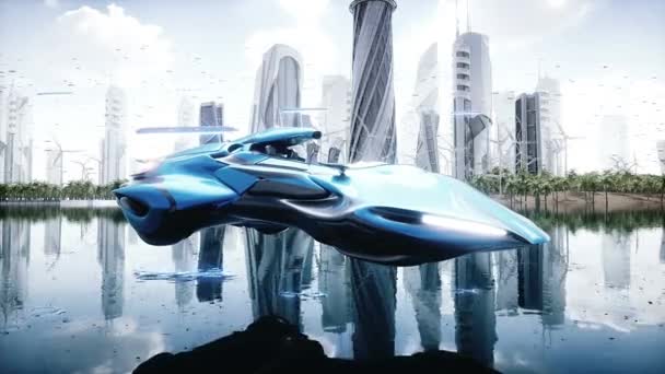 Das Auto Der Futuristischen Stadt Zukunftskonzept Realistische Animation — Stockvideo
