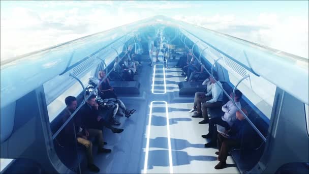 คนสามม และห นยนต รถไฟโดยสารท นได ในเมฆ โทเป แนวค ดของอนาคต มมองท — วีดีโอสต็อก