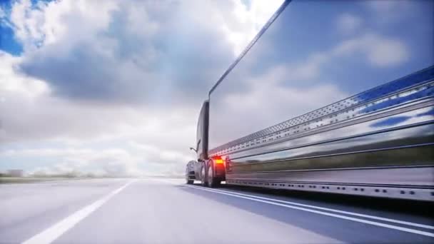 Φουτουριστικό Ηλεκτρικό Φορτηγό Στην Εθνική Οδό Πολύ Γρήγορη Οδήγηση — Αρχείο Βίντεο