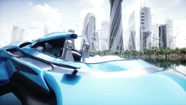Coche Ficticio Ciudad Futurista Concepto Futuro Animación Realista — Vídeo de stock