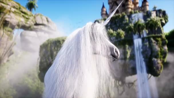 Μαγικός Μονόκερος Και Φανταστικές Ιπτάμενες Πέτρες Ρεαλιστικό Animation — Αρχείο Βίντεο