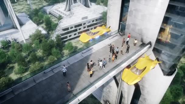 未来的城市 3D人和机器人 未来的概念 现实的4K动画 — 图库视频影像