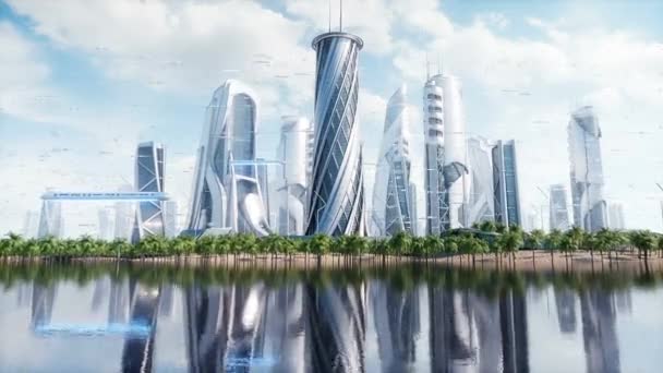 Futuristický Den Města Sci Architektura Budovy Budoucí Koncept Realistická Animace — Stock video