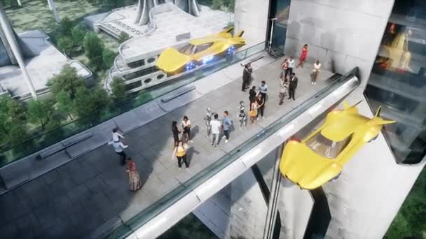 Futuristic City People Robots Future Concept Realistic Animation — Stock Video