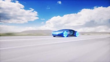 Otobanda geleceğin elektrikli siyah arabası. Çok hızlı sürüyorum.