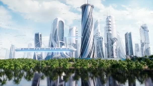 Dia Cidade Futurista Arquitetura Ficção Científica Edifícios Conceito Futuro Animação — Vídeo de Stock