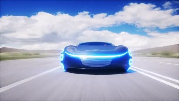 Futuristisches Schwarzes Elektroauto Auf Der Autobahn Sehr Schnelles Fahren — Stockvideo