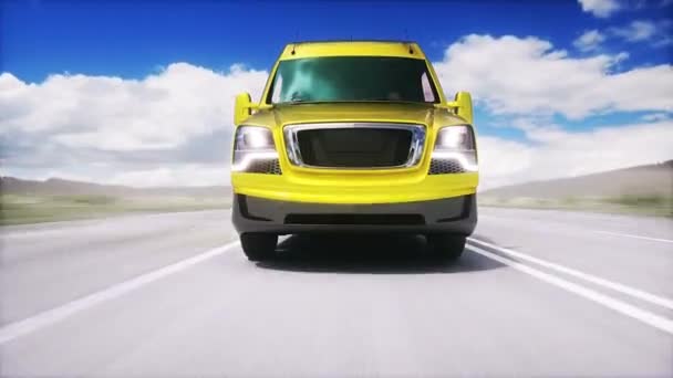 Жовтий Загальний Фургон Доставки Шосе Дуже Швидке Водіння — стокове відео
