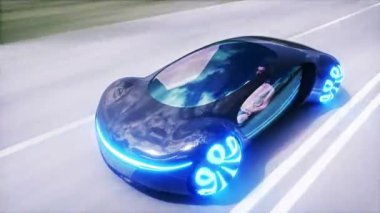 Otobanda geleceğin elektrikli siyah arabası. Çok hızlı sürüyorum.