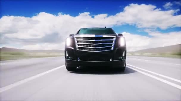 Gran Coche Lujo Negro Carretera Conducción Muy Rápida — Vídeos de Stock