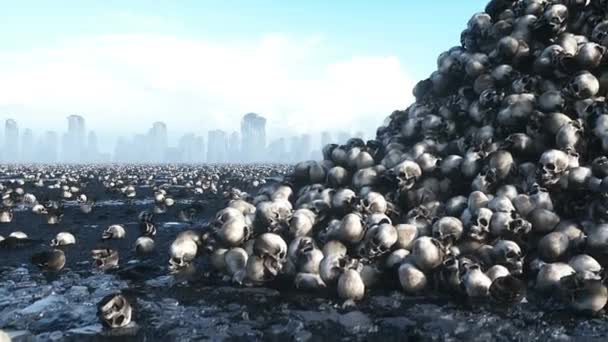 Högen Med Dödskallar Apokalyps Och Harmagddon Konceptet Realistisk Filmanimation — Stockvideo