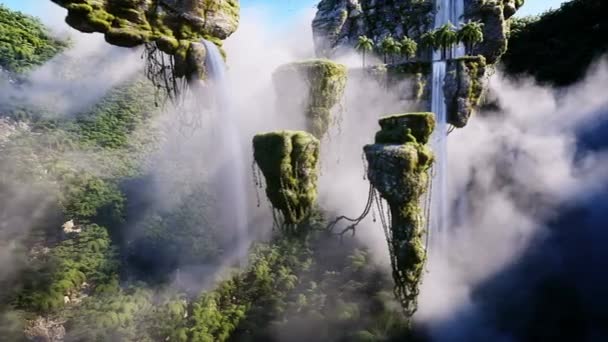 Fantasie Märchenhafte Fliegende Felsen Realistische Animation — Stockvideo