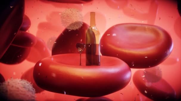 Láhev Krevní Buňky Lidském Těle Poškození Konceptu Alkoholu Realistická Animace — Stock video