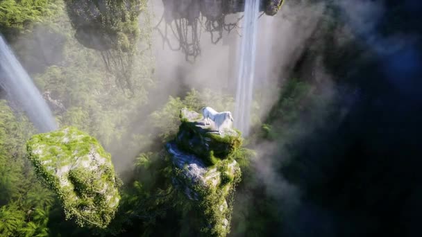 Magisk Enhörning Och Fantasisagolikt Flygande Stenar Realistisk Animation — Stockvideo