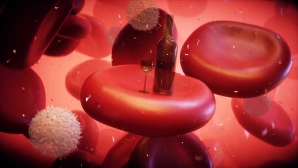 Garrafa Células Sanguíneas Dentro Corpo Humano Dano Conceito Álcool Animação — Vídeo de Stock