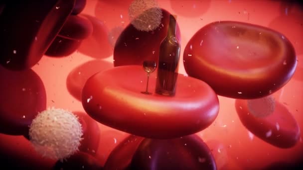 Bouteille Cellules Sanguines Dans Corps Humain Préjudice Concept Alchohol Animation — Video