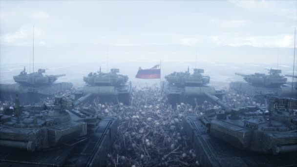 Orosz Katonai Tankok Koponyák Háborúellenes Koncepció — Stock videók