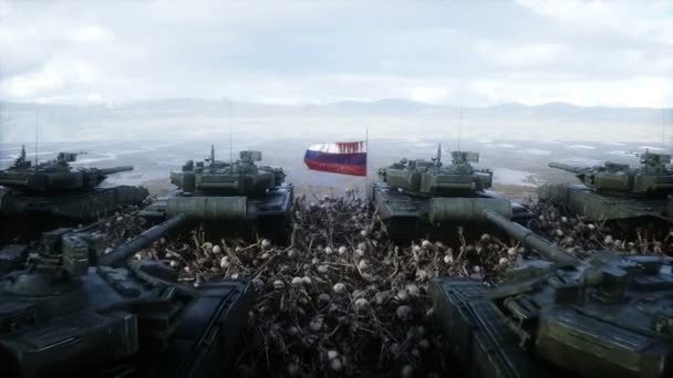 Orosz Katonai Tankok Koponyák Háborúellenes Koncepció — Stock videók