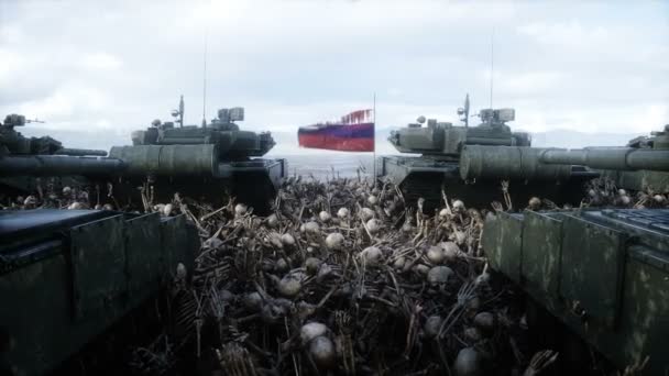 Ρωσικά Στρατιωτικά Τανκς Και Κρανία Αντιπολεμική Έννοια — Αρχείο Βίντεο