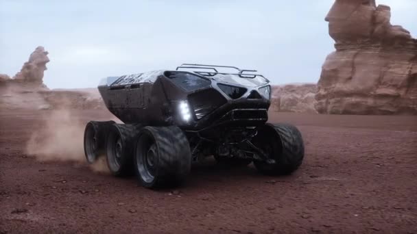 Elektrický Vůz Mimozemské Planetě Marsův Povrch Realistická Animace — Stock video