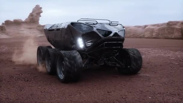 Elektrische Rover Buitenaardse Planeet Mars Oppervlak Realistische Animatie — Stockvideo